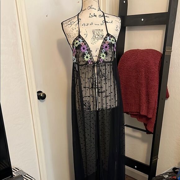 Savage X Fenty Free Spirit Black Floral Embroidered Sheer Night Slip Lingerie - Picture 6 of 16